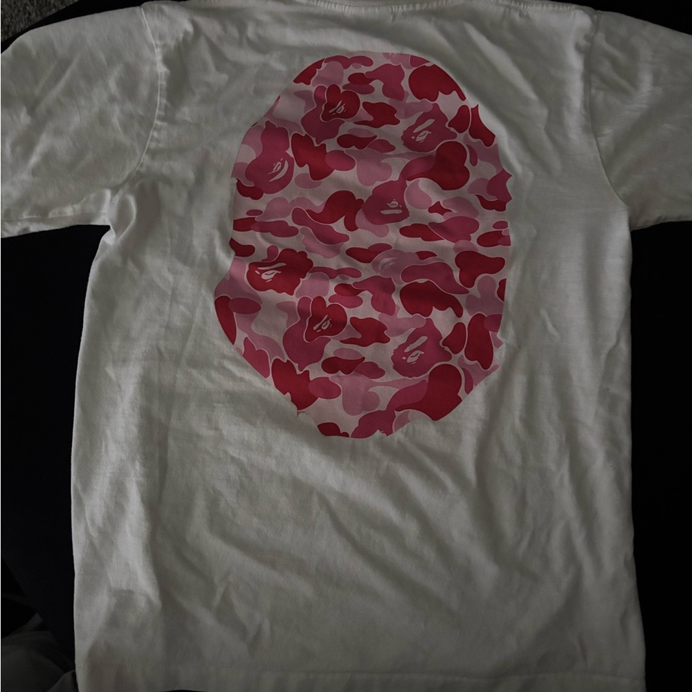 Bape White and Pink Camo Graphic Tee - Picture 2 of 6
